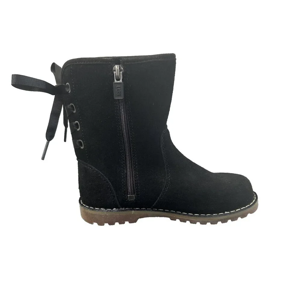 UGG Kids Corene Boots Black Suede Size 11 Toddler/Kids Girls Back Lace Bow